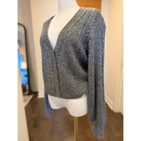 PAIGE Sofie Cardigan Heather Grey Silver Sparkle Cable Knit V Neck Button Small - Picture 4 of 7
